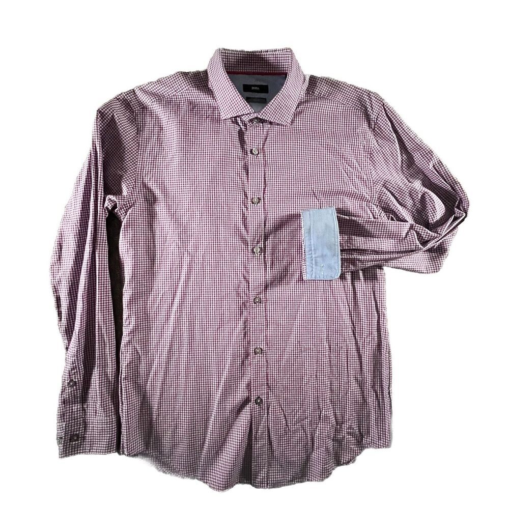Hugo Boss Slim‎ Fit Check Shirt Flip Cuff Size XL